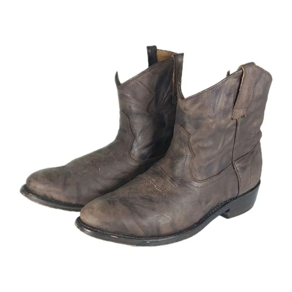 Miz Mooz Women's Carlito US9 Brown Distressed Leather Ankle Western Boots